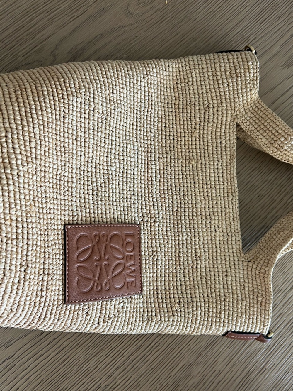 Loewe Natural Straw Tote with Brown Leather Logo Patch